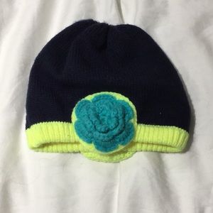 Gymboree 6-12m winter hat yellow teal accent worn1